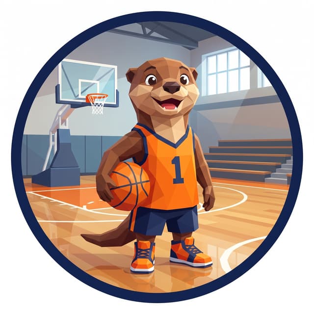 The OtterHoops otter on a rec-gym basketball court